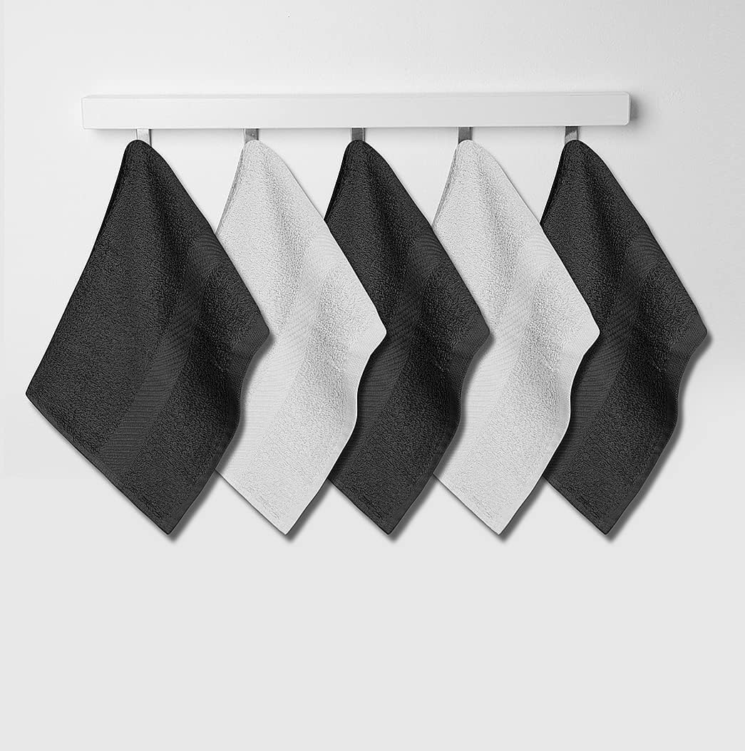 Cotton Washcloths (12 x 12 Inches) - | 100% Cotton | 500 GSM (Grey/White) | Pack of 12
