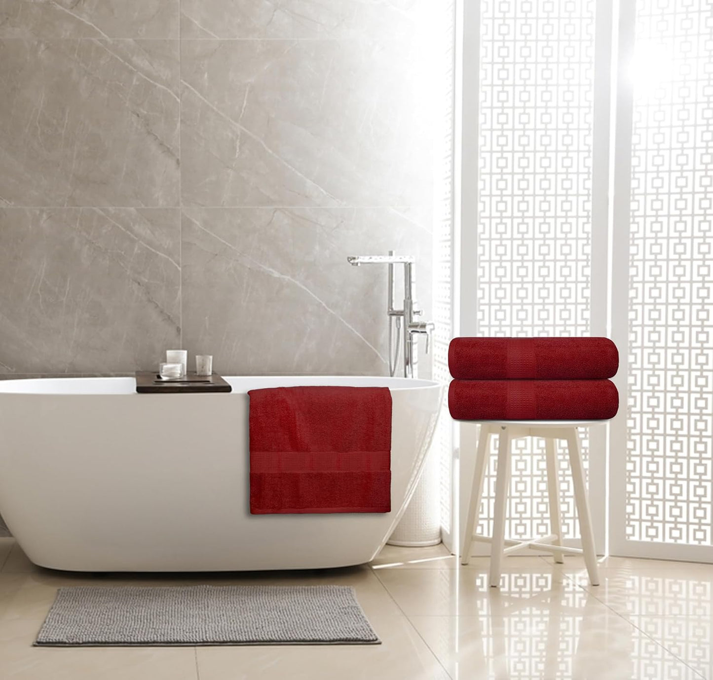 Burgundy Bath Towels (30 x 60 Inches) – 100% Ring-Spun Cotton | 500 GSM| Pack of 4