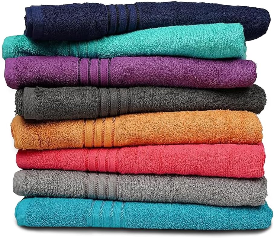Bath Towels (27 x 54 Inches) – 100% Cotton | 500 GSM | Pack of 8