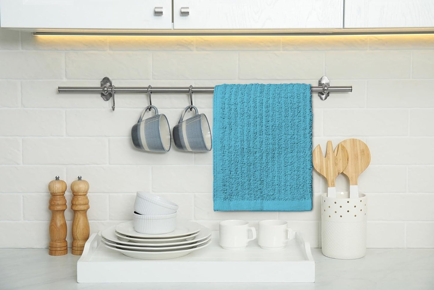 Premium Ribbed Bar Mops Aqua – | 100% Cotton | 12" x 12" | 20 Oz per Dzn