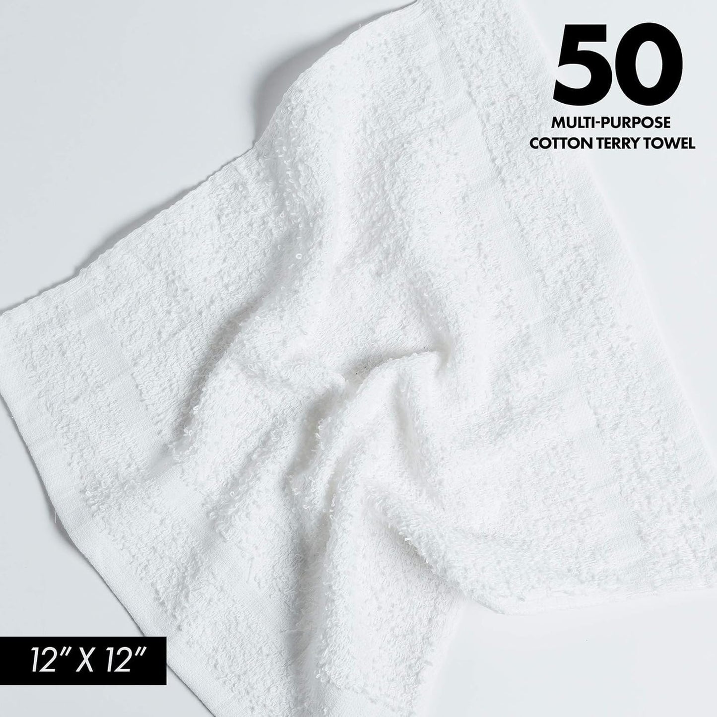 Cotton Terry Cleaning Towels – 12" x 12" | 100% Cotton | 18 oz per dzn (Pack of 100)