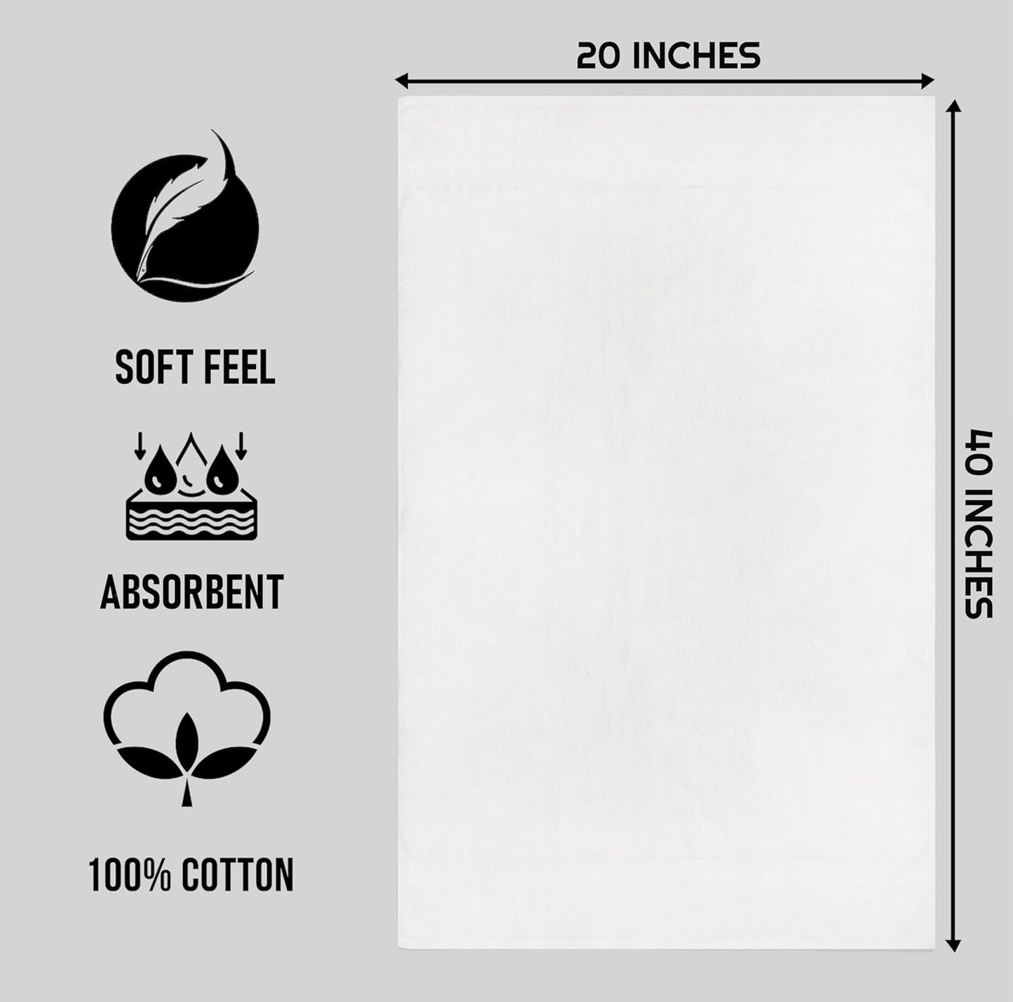 Bulk White Bath Towels – 20" x 40" | 100% Cotton | 400 GSM |Pack of 12