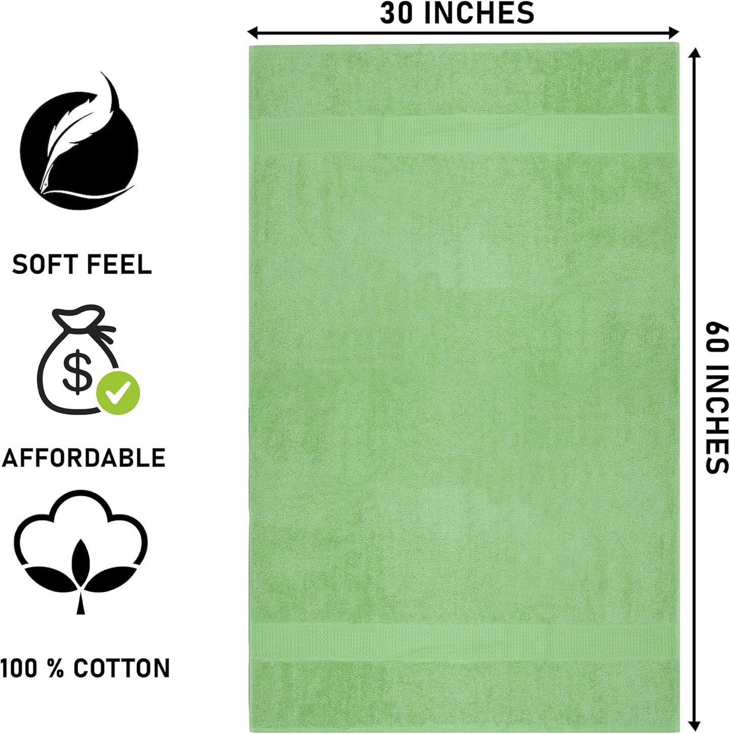 Sage Bath Towels (30 x 60 Inches) – 100% Ring-Spun Cotton | 500 GSM | Pack of 4