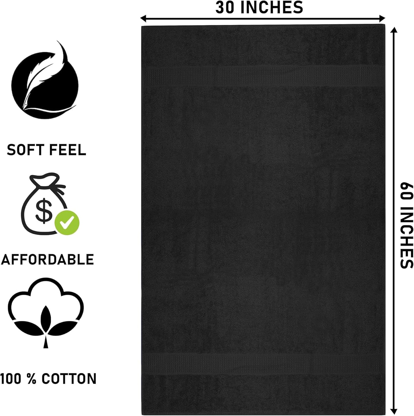 Grey Bath Towels (30 x 60 Inches) – 100% Ring-Spun Cotton | 500 GSM | Pack of 4