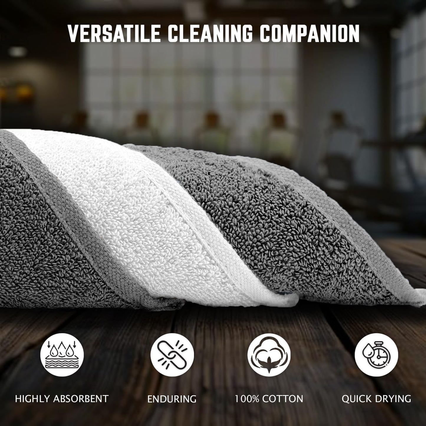 Cotton Washcloths (12 x 12 Inches) - | 100% Cotton | 500 GSM (Grey/White) | Pack of 12