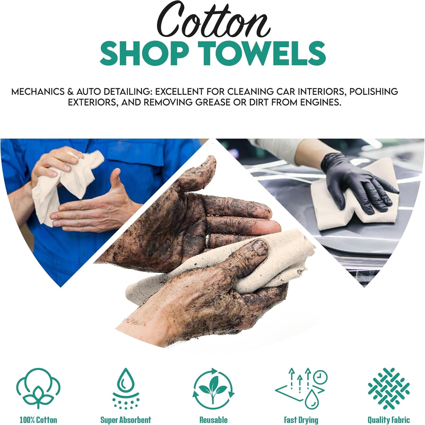 Shop Towels Red – 14" x 12" | Cotton Cleaning Rags | 8.81 Lbs per 100Pk