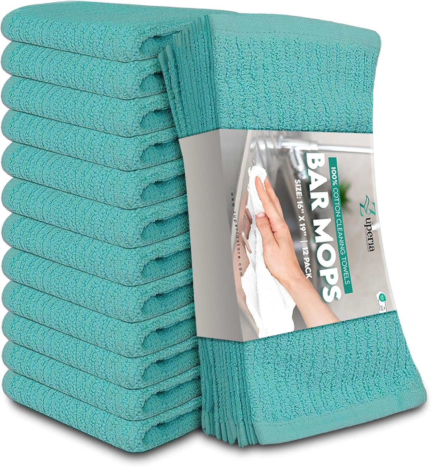 Bar Mop Towels Aqua – 16" x 19" | 100% Ring-Spun Cotton | 32 Oz per Dzn