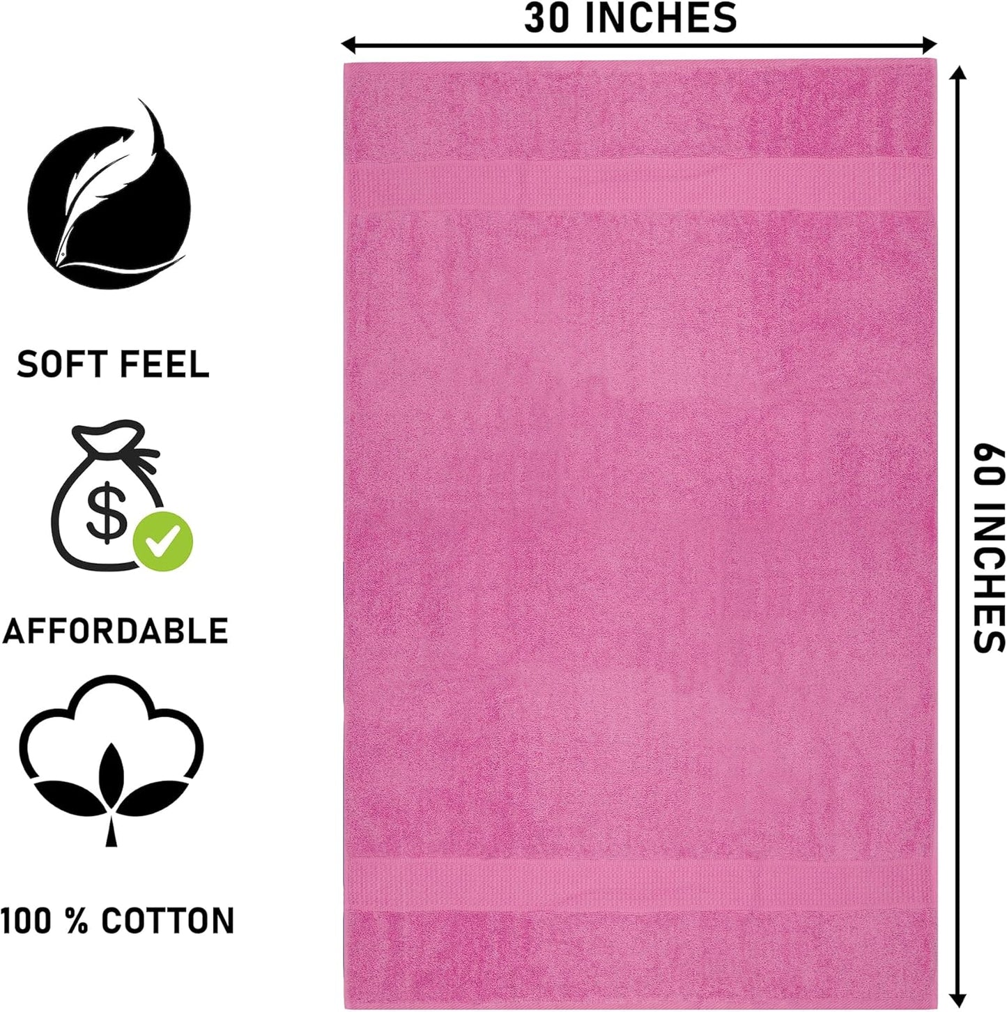 Navy/Pink Bath Towels (30 x 60 Inches) – 100% Ring-Spun Cotton | 500 GSM | Pack of 4