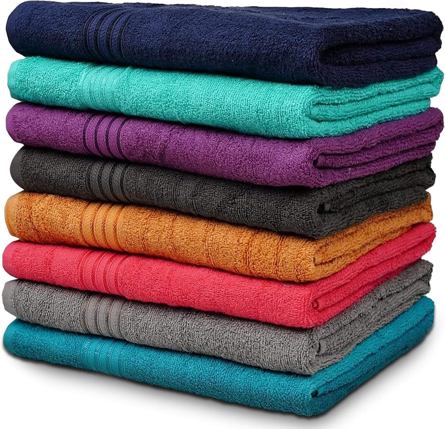 Bath Towels (27 x 54 Inches) – 100% Cotton | 500 GSM | Pack of 8
