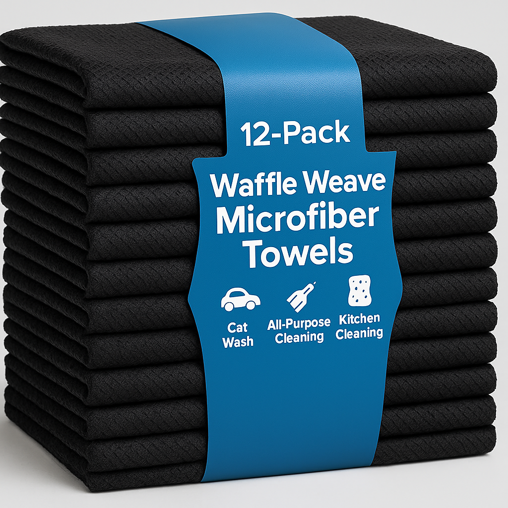 15x24 Black Waffle Weave Microfiber Towels Pack of 12 - 280 GSM