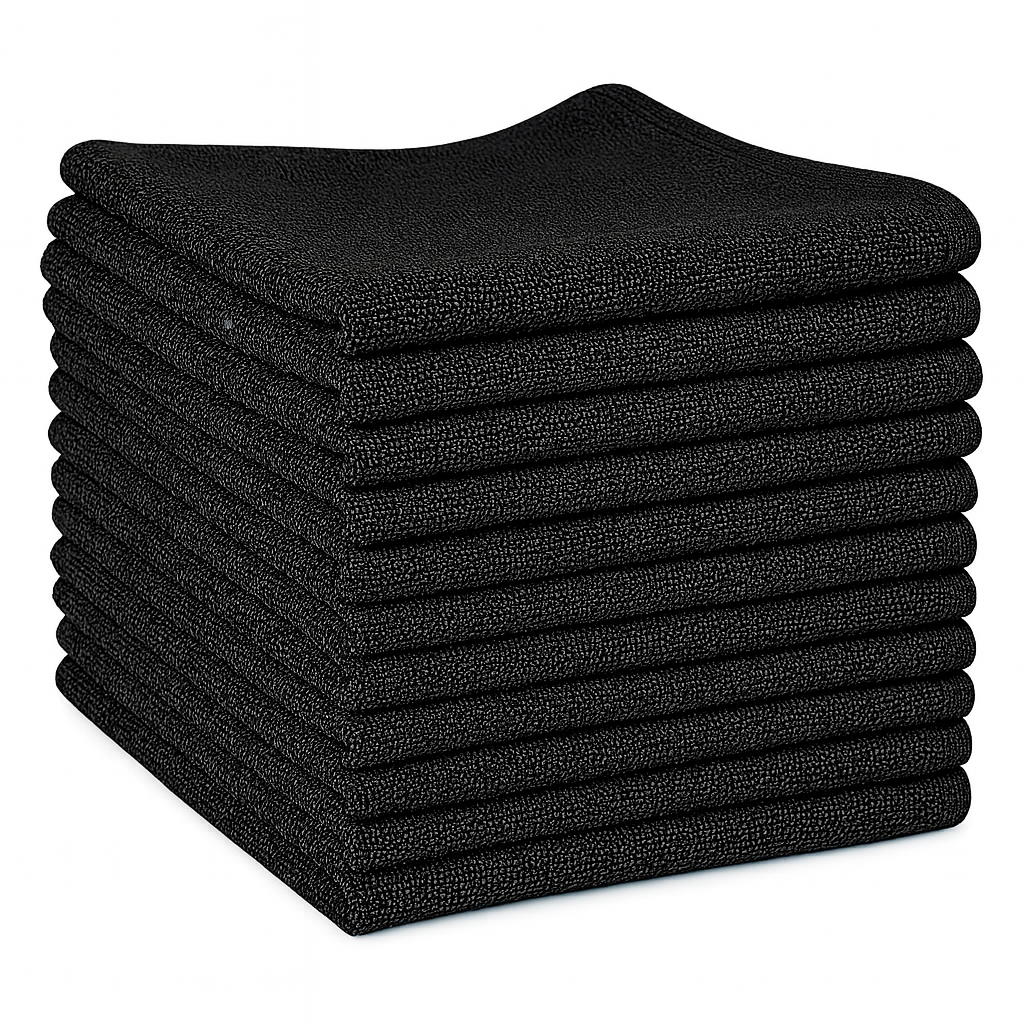 Premium 14x26 Microfiber Hand Towel with Border - 350 GSM| Pack of 12 | Black