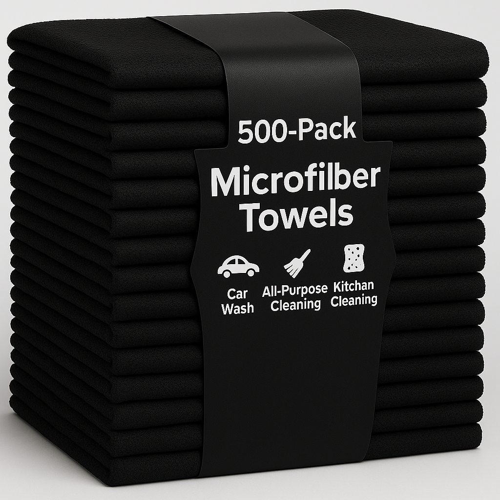 16x16 Irregular Microfiber Towels Pack of 500 – 250 GSM | Bulk Bale Pack | Black