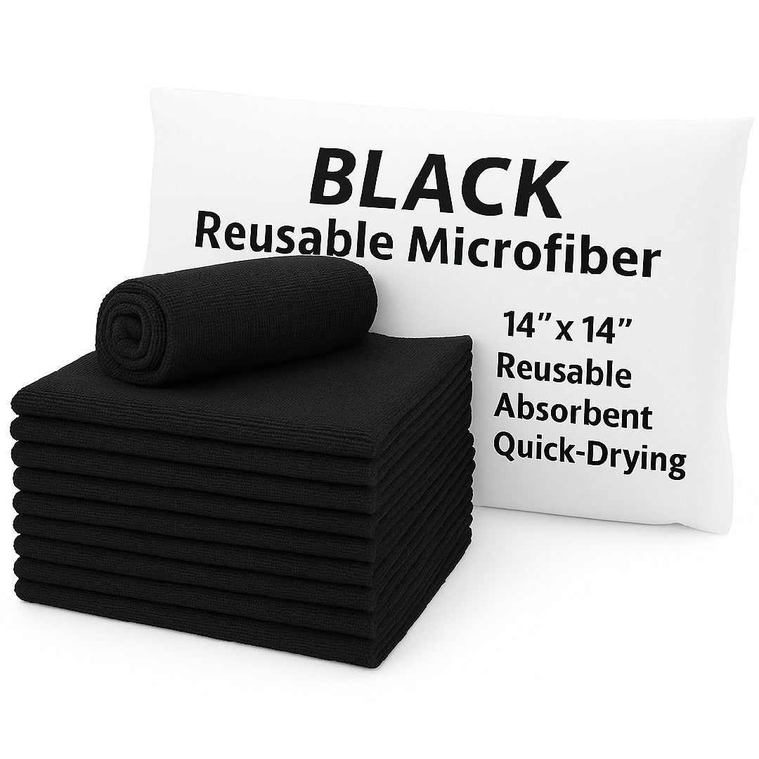 14x14 Microfiber Cleaning Towels – 50 Pack |Black|