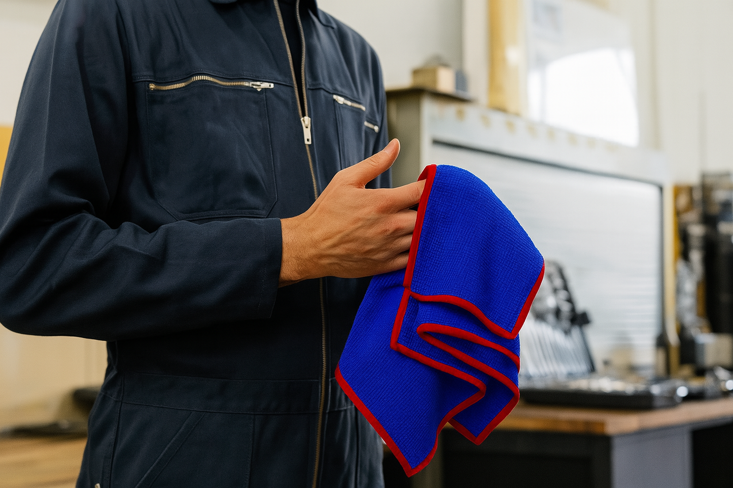 15"x24" Royal Blue Microfiber Cleaning Towels with Red Trim-500 GSM Pack of 12