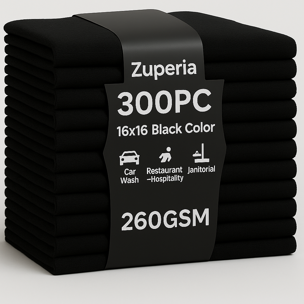 Bulk Express 260 GSM Wash Microfiber Rags –300 PCs|Black|