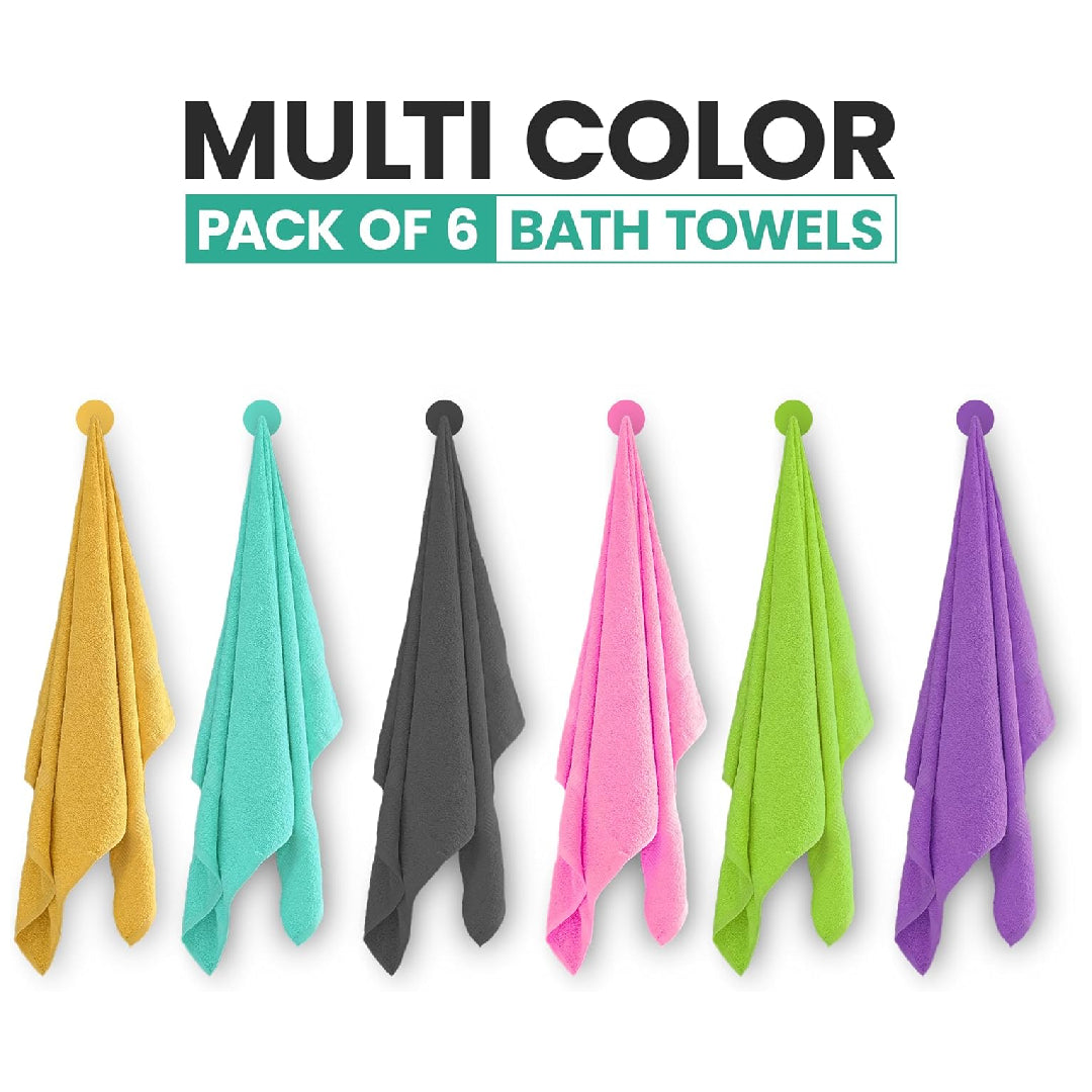 Mulitcolor Bath Towels (30x60Inches) – 100% Cotton | 500 GSM | Pack of 6