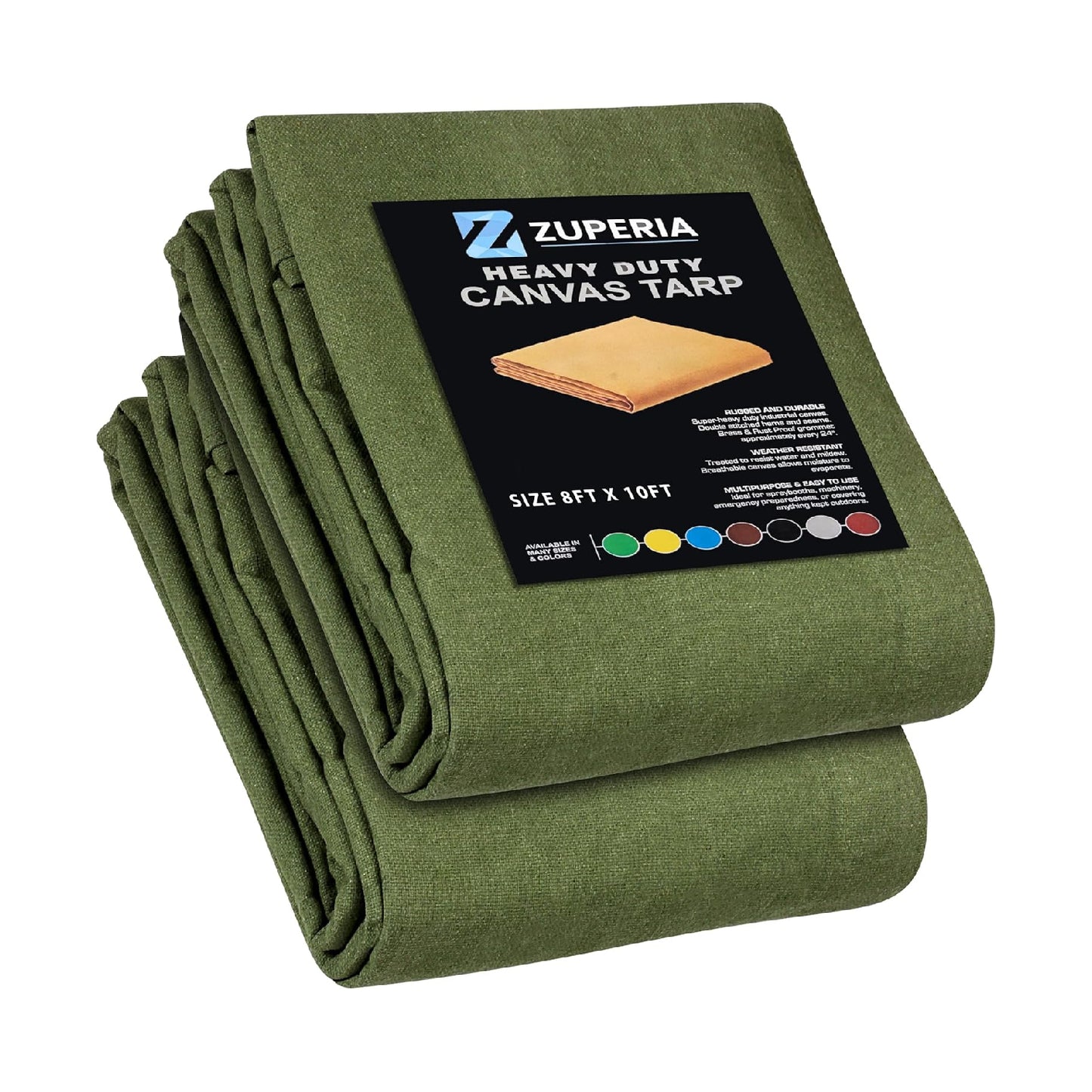 Zuperia Heavy Duty Canvas Tarp (8' x 10' ft - Pack of 2)
