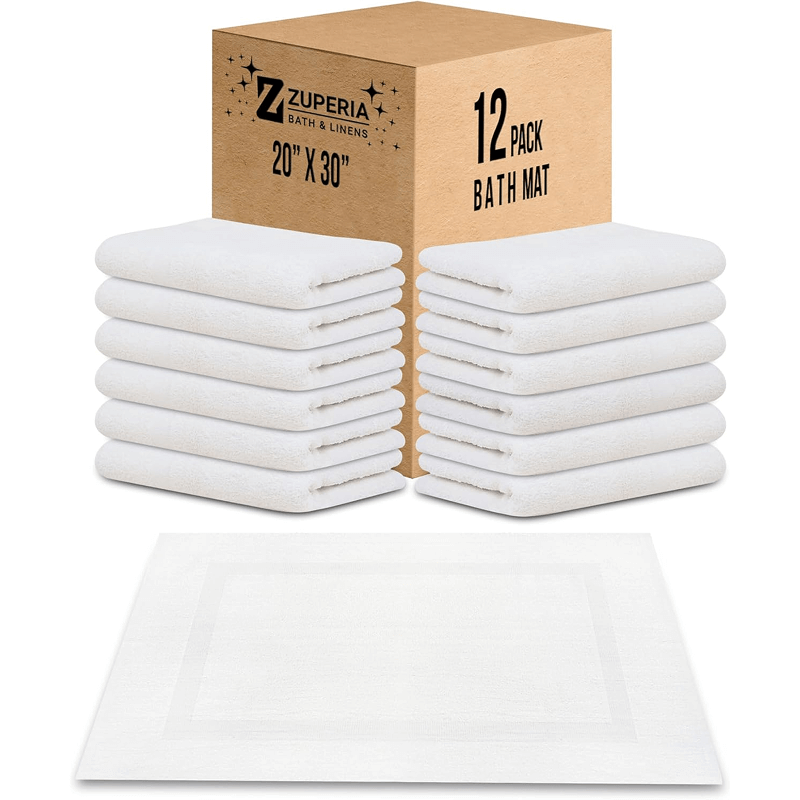 ZUPERIA White Bath Mats – 20" x 30" | 100% Cotton | 645 GSM