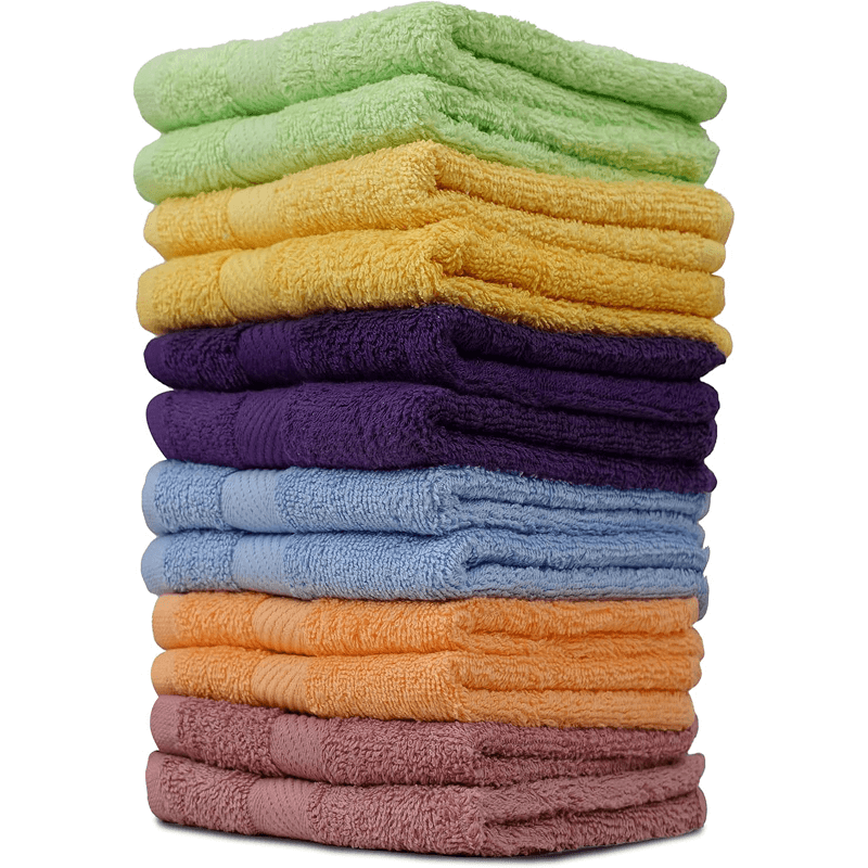 Cotton Washcloths (12 x 12 Inches) - | 100% Cotton | 500 GSM (Bright Colors) | Pack of 12