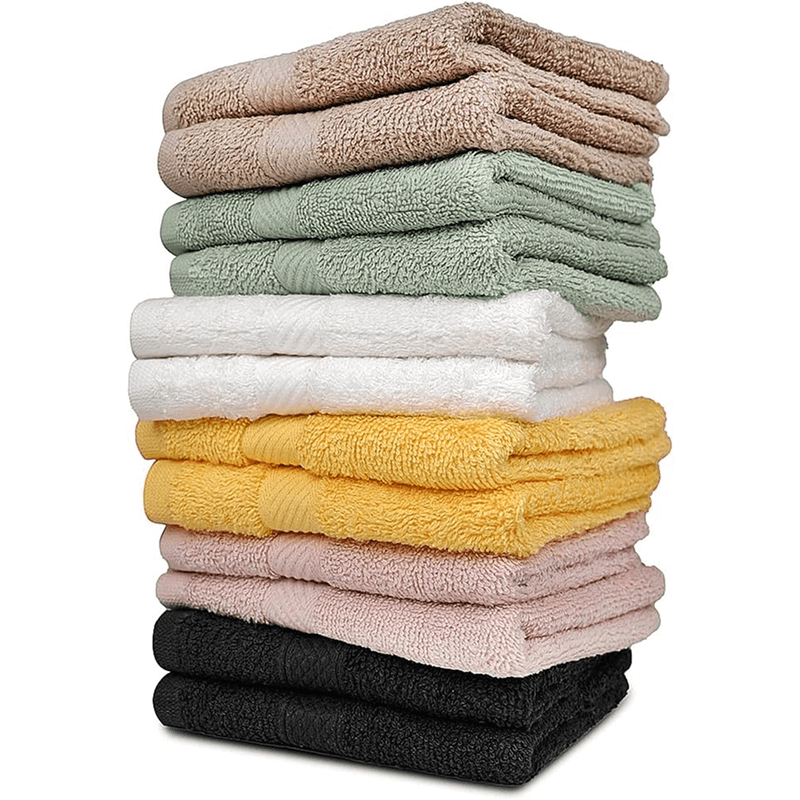 Cotton Washcloths (12 x 12 Inches) - | 100% Cotton | 500 GSM (6 Multicolors) | Pack of 12