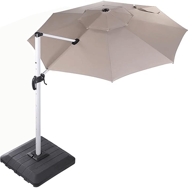 10 Feet Round Patio Umbrella with Solar Powered LED Lights (Beige)