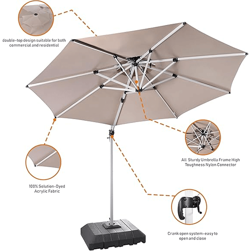 10 Feet Round Patio Umbrella with Solar Powered LED Lights (Beige)