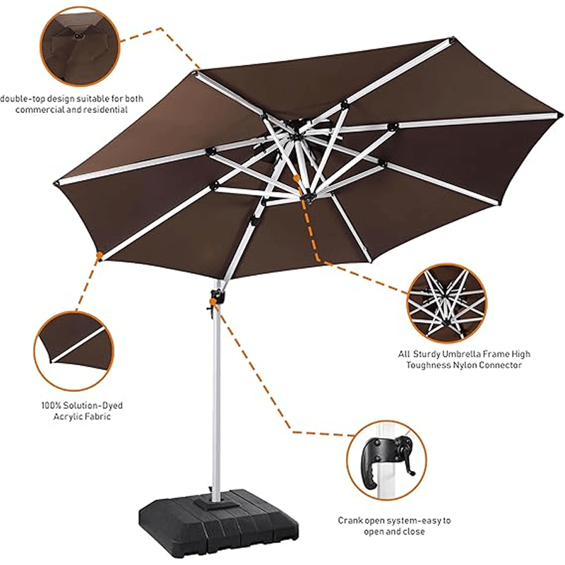 10 Feet Round Patio Umbrella with Solar Powered LED Lights (Coffee)