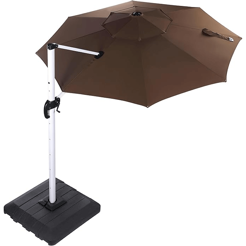 10 Feet Round Patio Umbrella with Solar Powered LED Lights (Coffee)