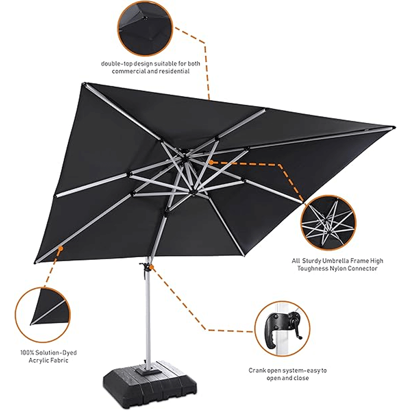 10x13 ft Cantilever Patio Umbrella with Solar Powered LED - Dark Grey
