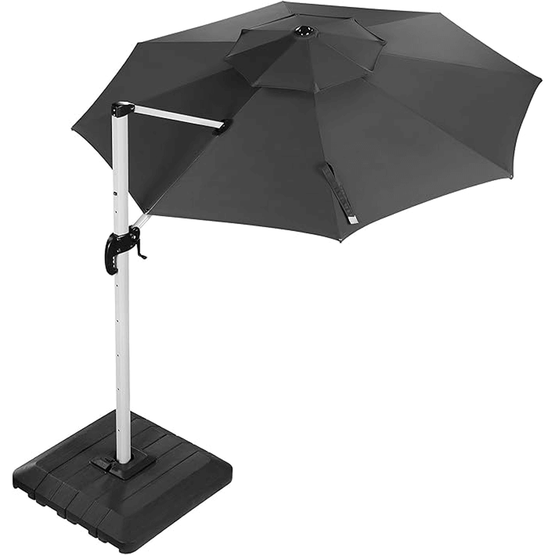 10 Feet Round Patio Umbrella with Solar Powered LED Lights (Dark Grey)