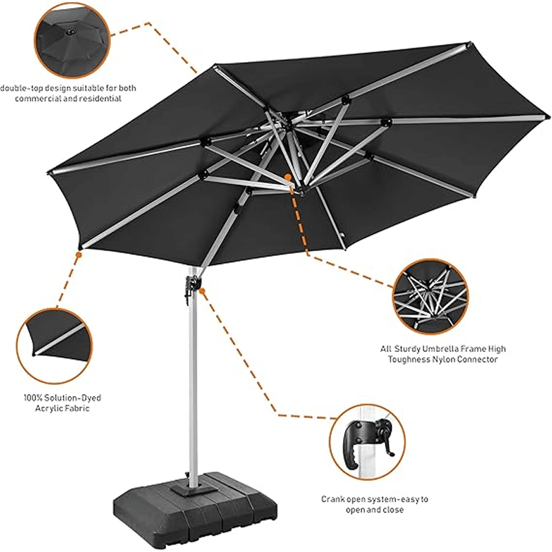 10 Feet Round Patio Umbrella with Solar Powered LED Lights (Dark Grey)
