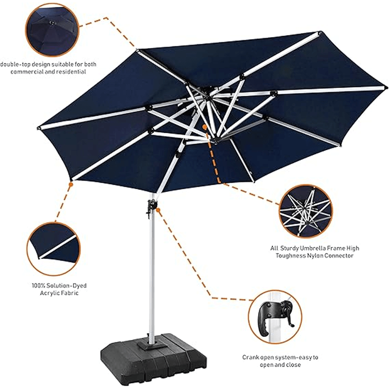 10 Feet Round Patio Umbrella with Solar Powered LED Lights (Navy)