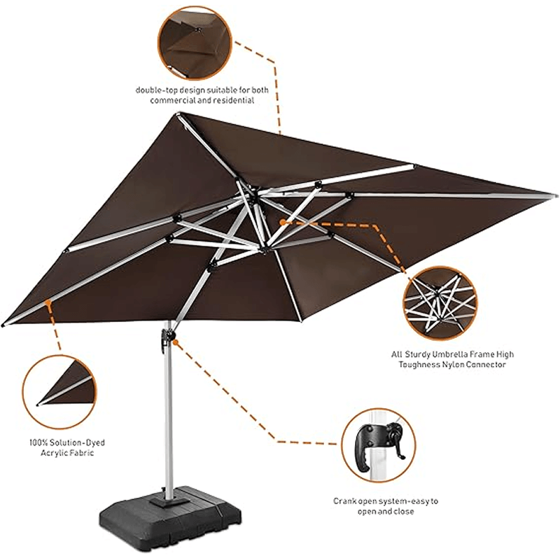 10x13 ft Cantilever Patio Umbrella with Solar Powered LED - Coffee