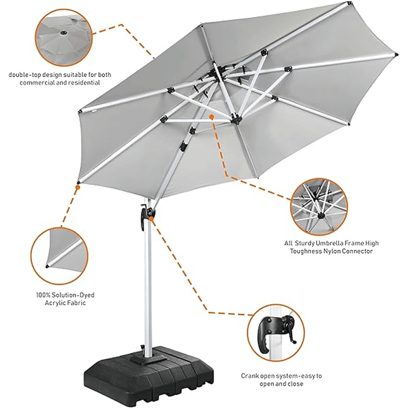 10 Feet Round Patio Umbrella - Light Grey