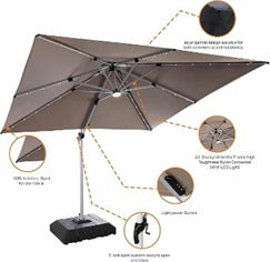 10x13 ft Cantilever Patio Umbrella with Solar Powered LED - Beige