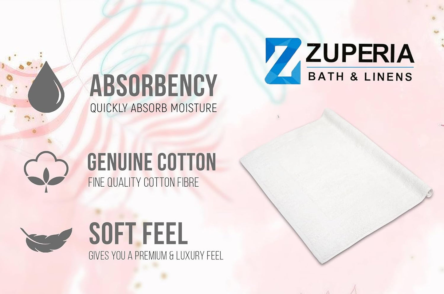 ZUPERIA White Bath Mats – 20" x 30" | 100% Cotton | 645 GSM