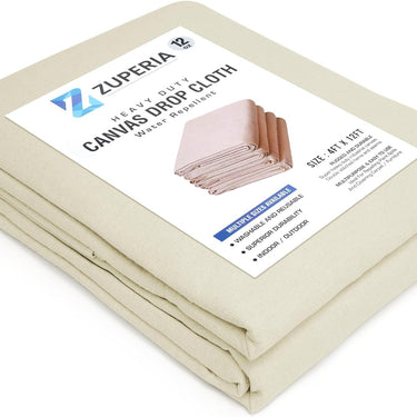 ZUPERIA Premium Canvas Drop Cloth 12Oz - Water Resistant & Pure Cotton