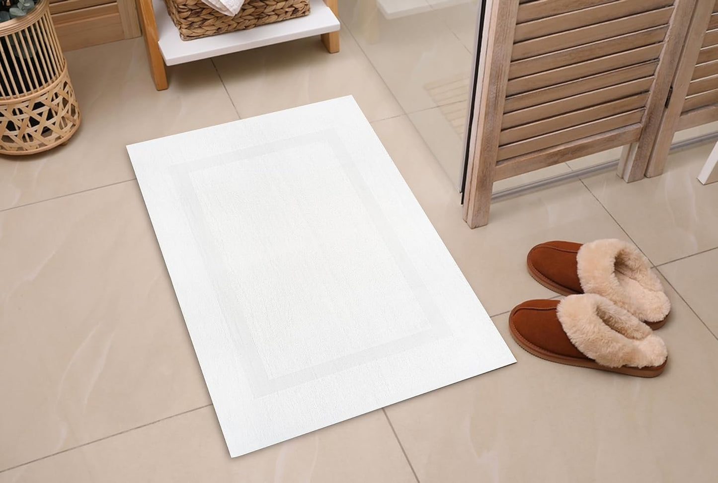 ZUPERIA White Bath Mats – 20" x 30" | 100% Cotton | 645 GSM