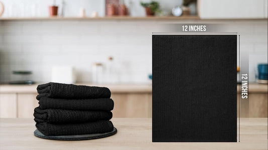 Premium Ribbed Bar Mops Black – | 100% Cotton | 12" x 12" | 20 Oz per Dzn
