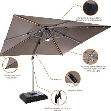 ZUPERIA 10x13ft Cantilever Patio Umbrellawith Solar LED Lights & 360° Rotation