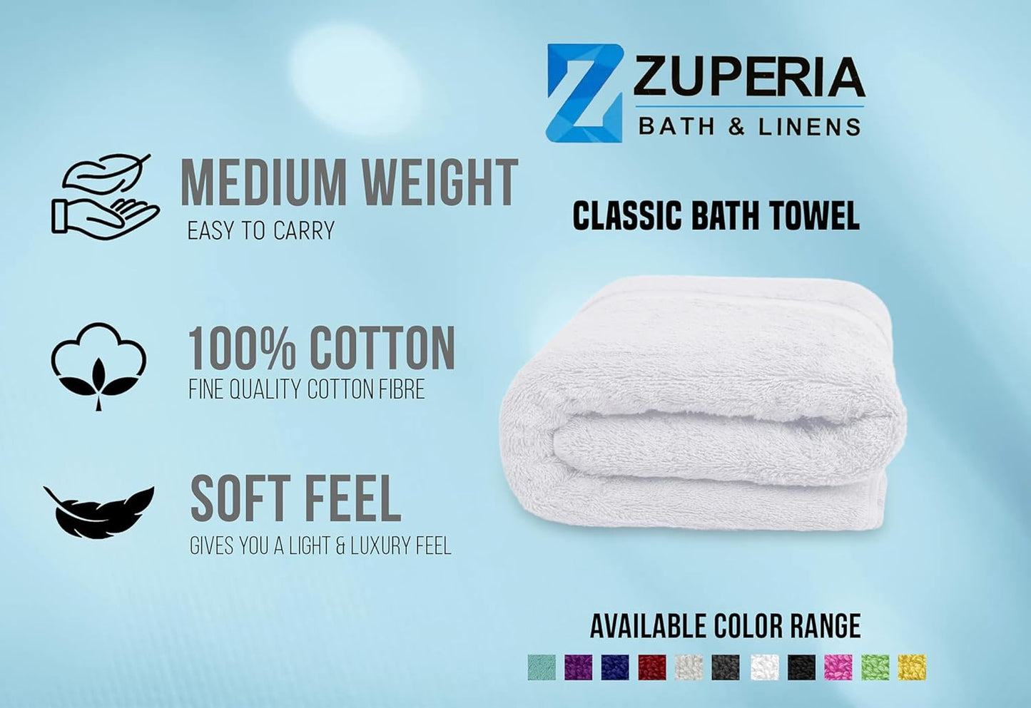 White Bath Towels (30 x 60 Inches) – 100% Ring-Spun Cotton | 500 GSM | Pack of 4