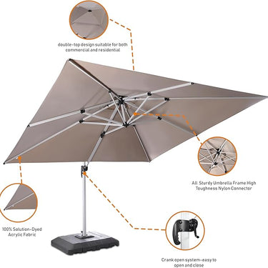 ZUPERIA 10x10ft Cantilever Patio Umbrella with 360° Rotation - Square Umbrella