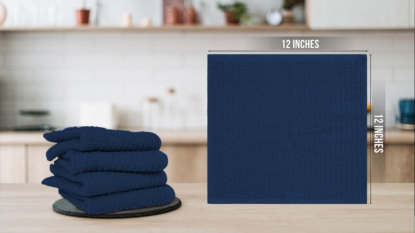 Premium Ribbed Bar Mops Navy Blue– | 100% Cotton | 12" x 12" | 20 Oz per Dzn
