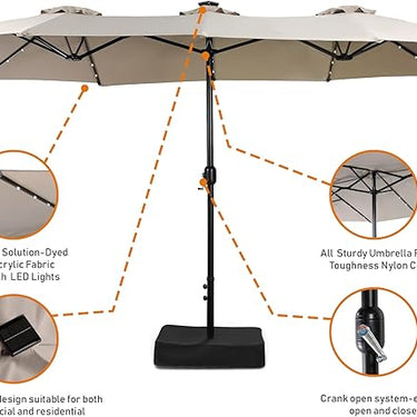 ZUPERIA 15ft Patio Umbrella with LED Lights for Pool, Lawn, Garden