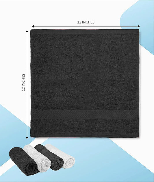 Cotton Washcloths (12 x 12 Inches) - | 100% Cotton | 500 GSM (Grey/White) | Pack of 12