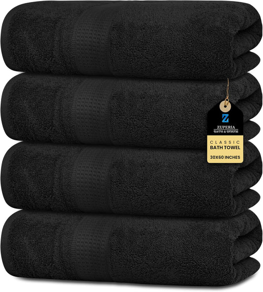 Grey Bath Towels (30 x 60 Inches) – 100% Ring-Spun Cotton | 500 GSM | Pack of 4