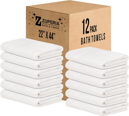 Bulk White Bath Towels – 22" x 44" | 100% Cotton | 400 GSM |Pack of 12