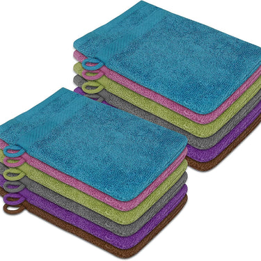 ZUPERIA Premium 100% Cotton Bath Mitts (Multicolor) - Soft & Absorbent Washcloths with Loop