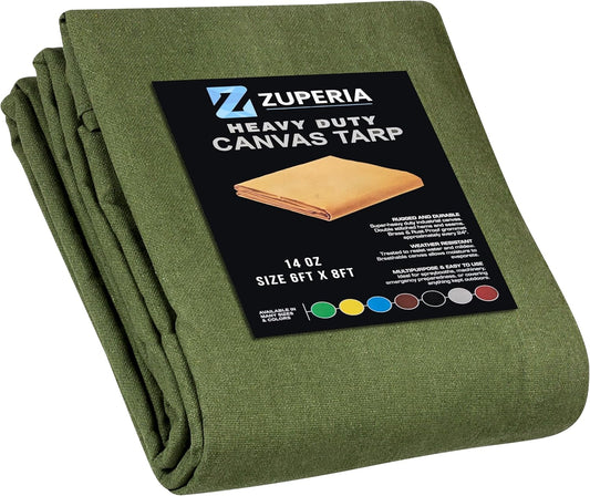 Zuperia Heavy Duty Canvas Tarp (6' x 8' ft - Pack of 1)