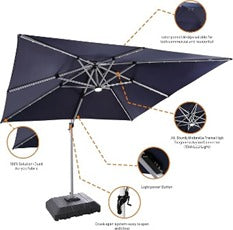 10x13 ft Cantilever Patio Umbrella with Solar Powered LED - Navy
